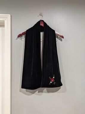 Lauer Women's Black Velvet Dress Scarf One Size Elegant Embroidered Flowers